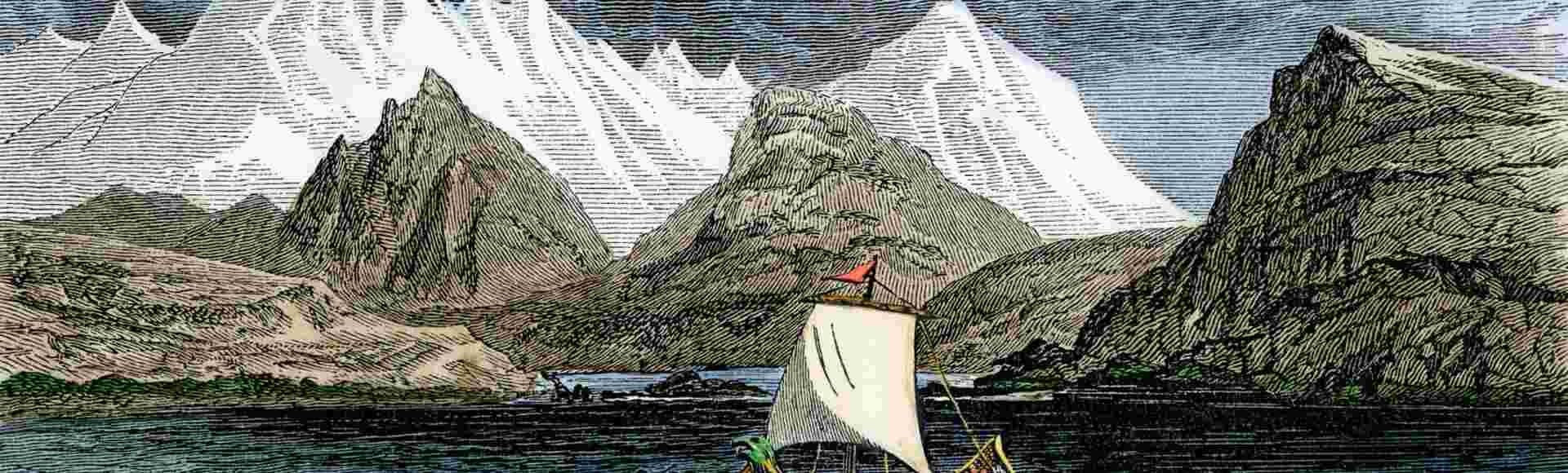 Erik the Red bringing Norse settlers to Greenland.